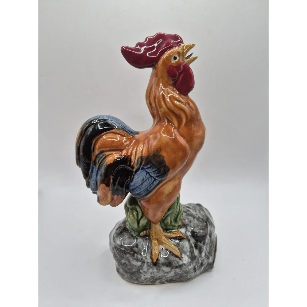 Vintage Glazed Ceramic Rooster Chicken Farmhouse French Country Majolica Style